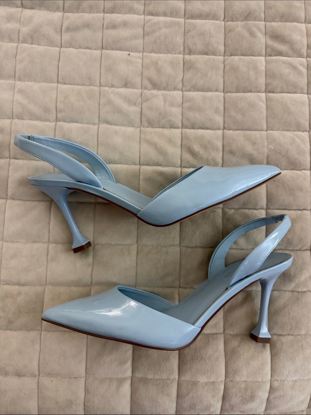 Marc Fisher Pale Blue Patent Pointed Slingback Heels
